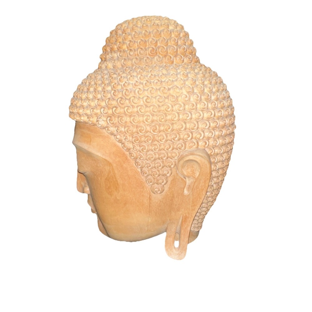 20/Handmade Wooden Buddha Head Sculpture Buddhist Collectible Statue 12'' - Picture 2 of 9